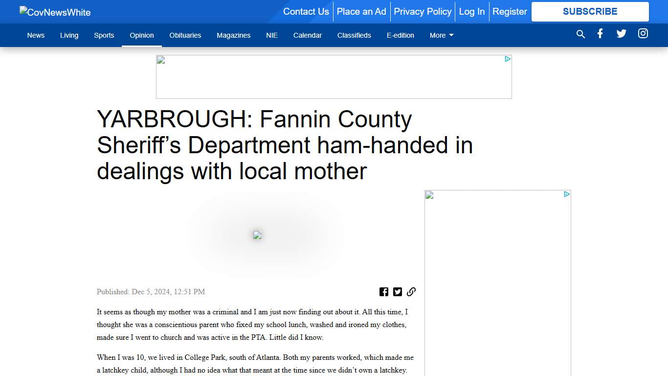 YARBROUGH: Fannin County Sheriff’s Department ham-handed in dealings with local mother - The Covington News